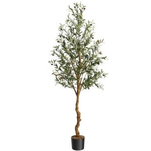 Olijfboom, kustplanten, 180 cm, grote kustelijke olijfboom in pot, kunstboom als echt, met natuurlijke houten stam en vruchten, voor woonkamer, slaapkamer, kantoor, decoratie
