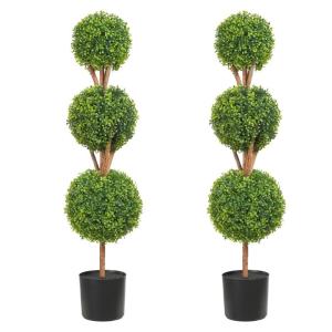 Buxusbal kunstmatig 122cm hoog tuin decoratie buxus in bloempot bal kunstplant van PE, hout, PP incl. 2 stuks decoratieve LED-verlichting en 10 stuks reservefbladen