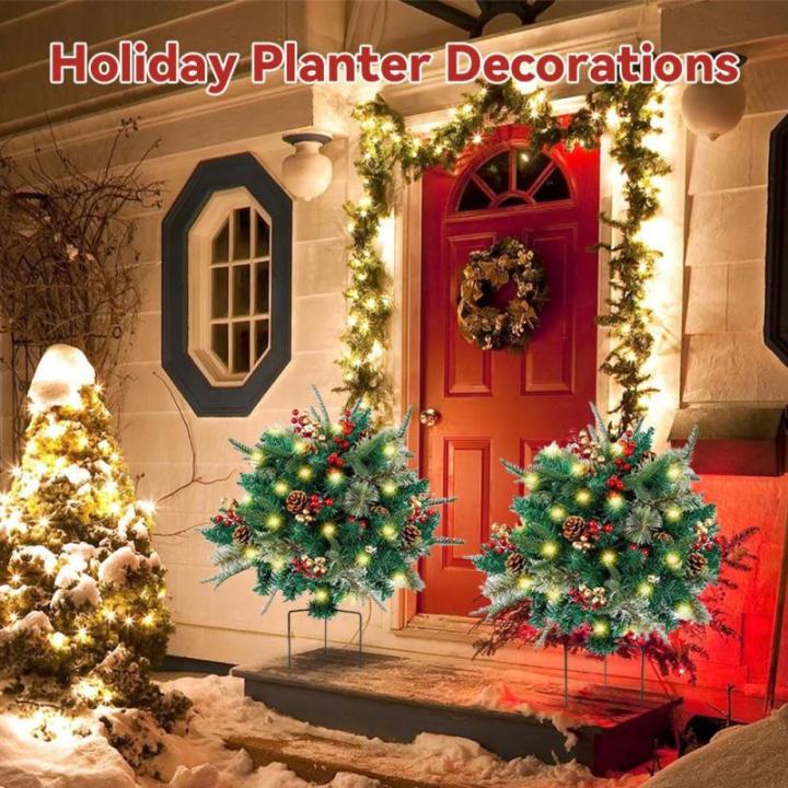 Weihnachts-Pflanzgefäß, künstliche Weihnachtsblumen für den Außenbereich, Urlaubs-Pflanzgefäßfüller, Urlaubs-Pflanzgefäß-Dekorationen, Urlaubs-Pflanzgefäß mit Lichtern,