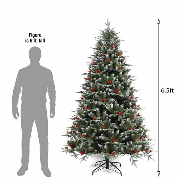 Weihnachtsbaum mit Tannenzapfen und Beeren, schneebedeckter künstlicher Weihnachtsbaum mit PVC-Zweigspitzen, einfache Montage mit Metallsockel für Zuhause, Büro, Partydekoration