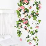 2 stuks kunstmatige rozenslinger om op te hangen aan zijden bloemen voor binnen en buiten, bruiloftswand, badkamerdecoratie (roze - 13, 13 koppen)