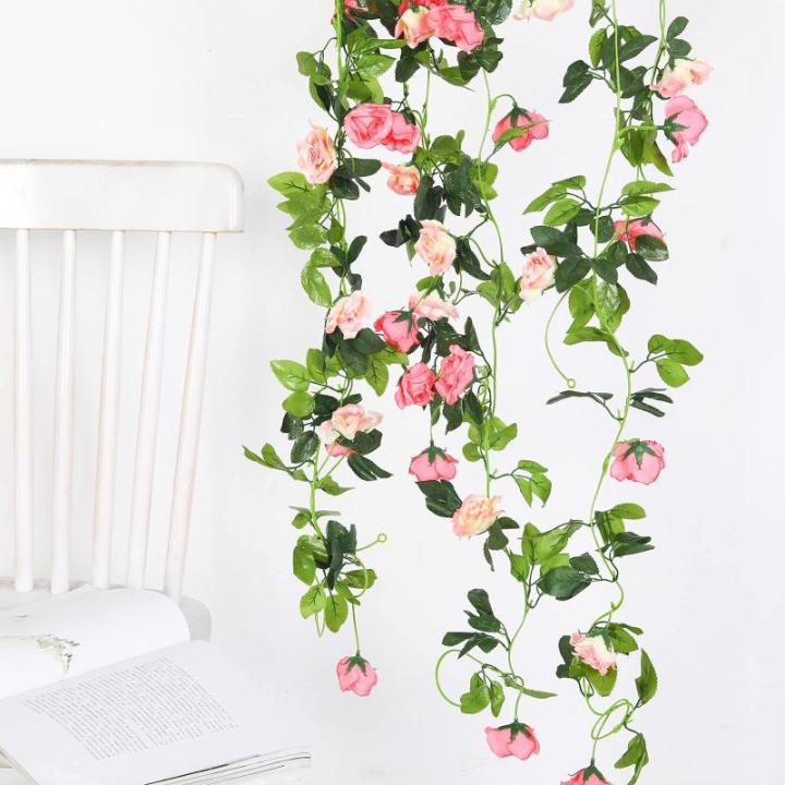 2 stuks kunstmatige rozenslinger om op te hangen aan zijden bloemen voor binnen en buiten, bruiloftswand, badkamerdecoratie (roze - 13, 13 koppen)