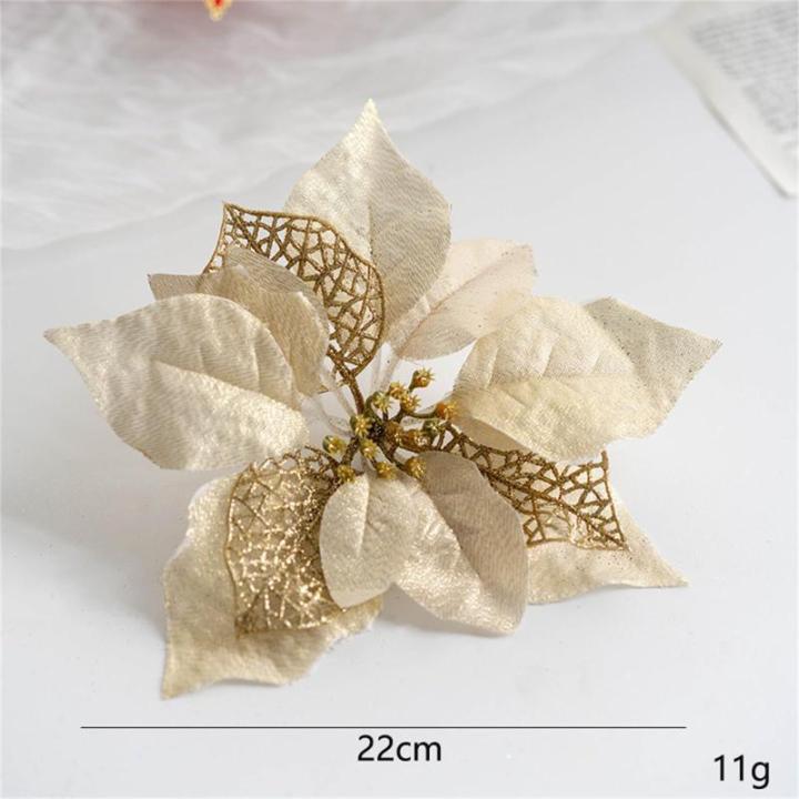 Glitzer Weihnachtsblumen Weihnachtsstern, Kunstblumen Weihnachten, Weihnachtsbaum Blumen Gold,DIY Simulation Blume Weihnachtssterne Blumen KüNstliche Spitzen Mit Clips (Gold,20 St