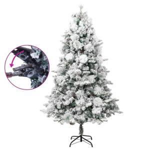 Weihnachtsbaum mit Beleuchtung Schnee und Zapfen 225 cm PVC&PE Christbaum Dekobaum Kunstbaum mit Ständer Tannenbaum Weihnachten Künstlicher Weihnachtsbaum für Weihnachtsdeko