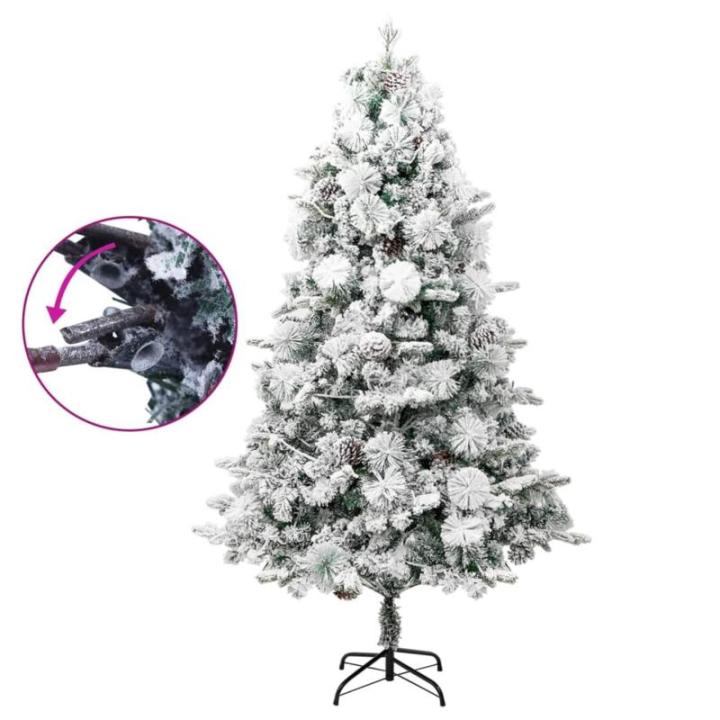 Weihnachtsbaum mit Beleuchtung Schnee und Zapfen 225 cm PVC&PE Christbaum Dekobaum Kunstbaum mit Ständer Tannenbaum Weihnachten Künstlicher Weihnachtsbaum für Weihnachtsdeko