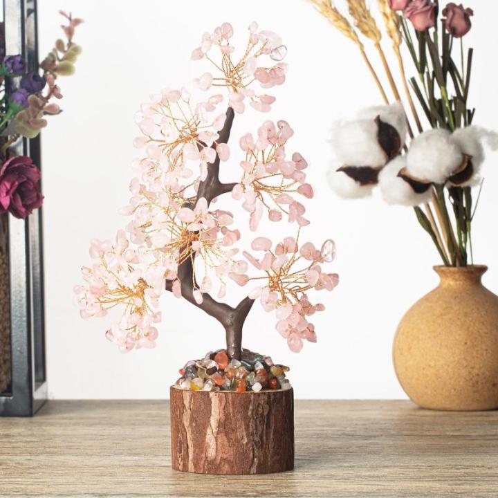 Rozenkwarts steen boom edelstenen kristal boom kristallen roze decoratieve steen grote levensboom geldboom kristal geluksbrenger boom esoterisch geschenken veel geluk