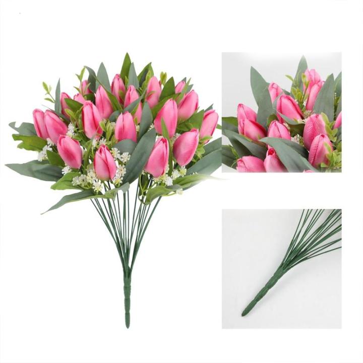 Kunstblumen 21 pcs Künstliche Blumen Tulpe Kunstblume Tulpen Real Touch Blumensträuße Dekoration für Hochzeitsdekoration Küche Büro Café Wohnkultur Rosa 1802