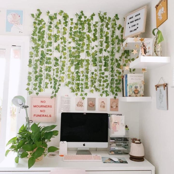 Kunstklimopslingers, 12 stuks, klimophangende slinger, ivy Leaves, kunstplant met 80 vellen om aan de muur, balkon, hek, bruiloft, thuis, party, tuin (2,2 m)