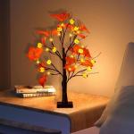 Halloween decoratie voor binnen, zwart esdoornblad, boomverlichting met 24 leds, Halloween-decoratie, griezelige lichtboom met led-spinnenlicht, berkenboom met timer voor Halloween