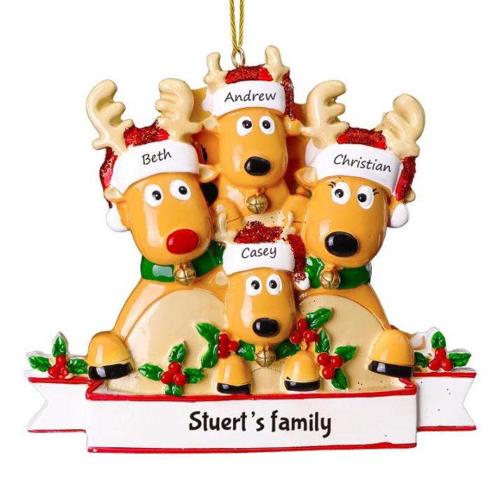 Gepersonaliseerde kersthangers met 2/3/4/5/6/7/8 familienamen - 2023 kunsthars kerstboomversiering gepersonaliseerde familie, partners en vrienden 4