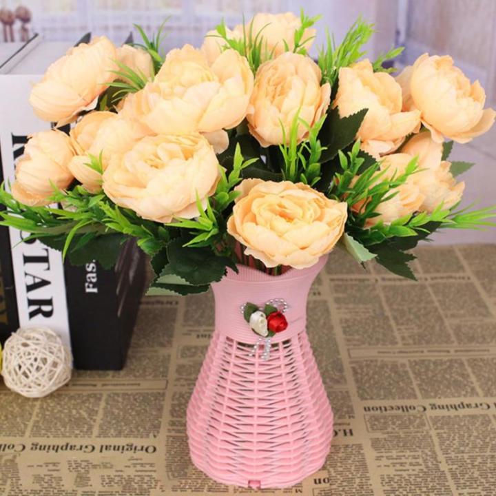 Kunst Blumen 24 Bündel Künstliche Blume Pfingstrose Gefälschte Pfingstrosen Blumensträuße für Hochzeit Zuhause Tischparty Fensterdekoration 0809