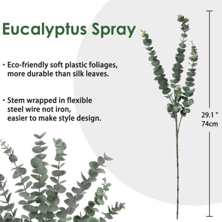5 stuks kunstmatige eucalyptusplanten, , decoratie, eucalyptus met 3 takken, droogbloemen, decoratie voor woondecoratie, hoogte 74 cm
