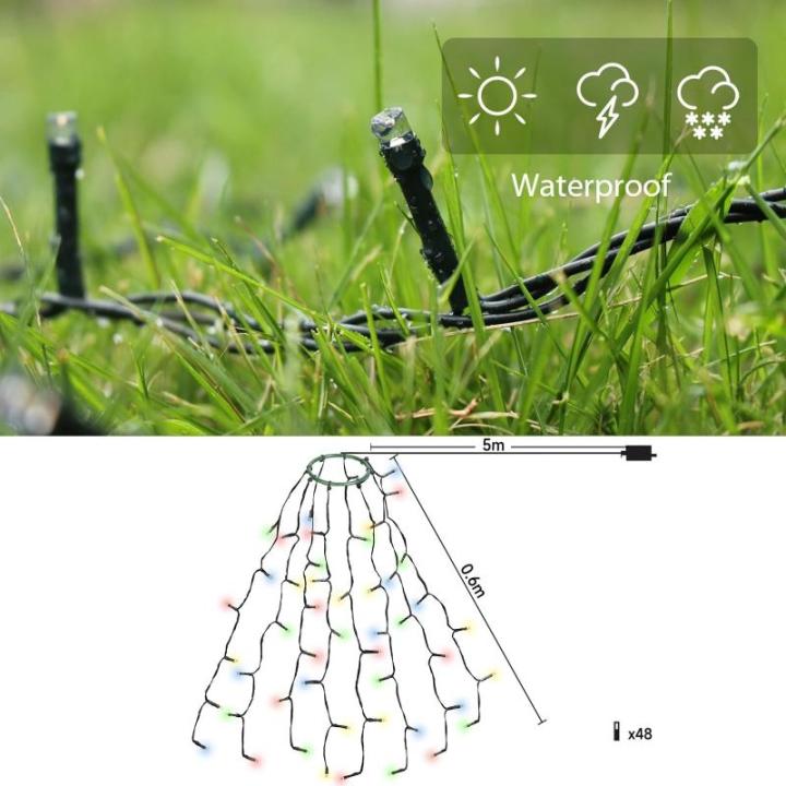 Kerstboomverlichting met ring en 8 slingers, 48 leds, waterdicht, kerstverlichting voor 60 cm, 90 cm, 120 cm, dennenboom, kleurrijk
