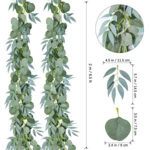 2 Pcs Eukalyptus Girlande Künstlich Pflanz Greenery Künstliche Eukalyptus und Weidenranken Girlande für Hochzeit Party Home Dekoration Zubehör Wand Dekoration
