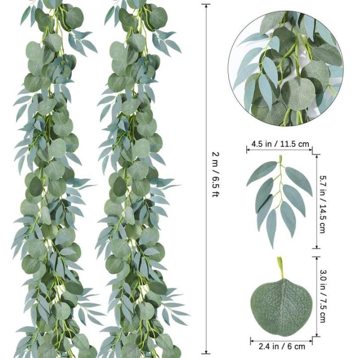 2 Pcs Eukalyptus Girlande Künstlich Pflanz Greenery Künstliche Eukalyptus und Weidenranken Girlande für Hochzeit Party Home Dekoration Zubehör Wand Dekoration