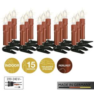 Lichtketting kerstboom Made-in-Germany kerstboomverlichting kaarsen lichtketting binnen met clip, 15 lampen, verlicht 980 cm, schacht rood met groeidruppels 814026