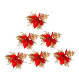 6 STK Weihnachtsdekorationen Weihnachtsstern-Picks Weihnachtsbaum Dekor Blumenklammern Christbaumschmuck Feiertagsschmuck Weihnachtsblumenkranz Rote Weihnachtsblumen PVC