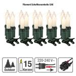 Kleine schacht lichtketting kerstboom buiten met deelbare stekker en clip, 15 kaarsen, verlicht 14 m, voedingskabel 1,5 m, kerstverlichting buiten, schacht wit kabel zwart, 