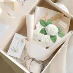 Kunstbloemen, wit, rozen, 30 stuks, 8 cm, boeket, kunstdecoratie, bloemen, kunstrozen met stelen en kaart voor Valentijnsdag, tuin, verjaardag, feest, doe-het-zelf bruiloftsdecorat