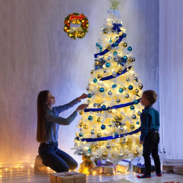 Kunstkerstboom, 240 cm, dennenboom met metalen standaard, pvc-naalden, kunstboom, ideaal voor thuis, kantoor, winkels en hotels, wit