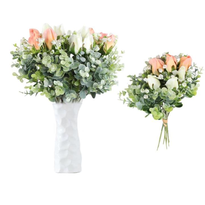 Boeket van kunstbloemen, 6 stuks, kunsttulpen, bloemen, kunstbloemen, boeket, kunst, tulp, decoratie voor bruiloft, huis, feest, festival, bloemstukken 1708