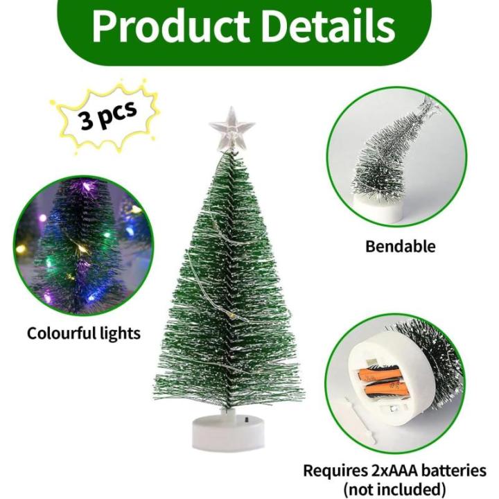 Weihnachtsbaum Klein mit Beleuchtung 3PCS Tisch Mini Weihnachtsbaum Geschmückt mit LED Lichterkette Tabletop Kleiner Weihnachtsbaum Mini Tannenbaum Künstlich Klein Weihnachtsdeko