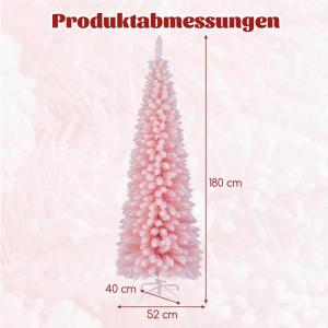 Kunstkerstboom, potlood, 180 cm, dennenboom met sneeuw, kerstboom met 460 takken en inklapbare metalen standaard, slanke kunstboom, Kerstmis voor thuis, kantoor, roze