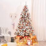 Kunstkerstboom met sneeuw en warmwitte ledverlichting, dennenboom met metalen standaard, pvc-naalden, kunstboom, klapsysteem, 225 cm, 180/225 cm
