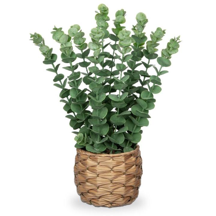 Kunstplant eucalyptus kunstplant lijkt op echte kamerplanten, decoratieve planten in gevlochten zeegras, pot, hoogte 39 cm