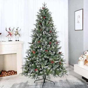 Weihnachtsbaum mit Tannenzapfen und Beeren, schneebedeckter künstlicher Weihnachtsbaum mit PVC-Zweigspitzen, einfache Montage mit Metallsockel für Zuhause, Büro, Partydekoration