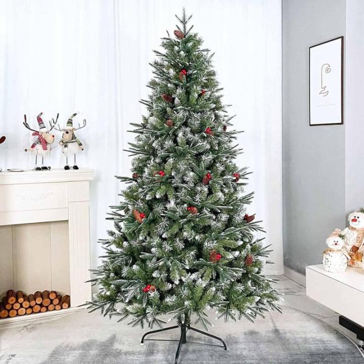 Weihnachtsbaum mit Tannenzapfen und Beeren, schneebedeckter künstlicher Weihnachtsbaum mit PVC-Zweigspitzen, einfache Montage mit Metallsockel für Zuhause, Büro, Partydekoration