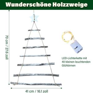 Houten ladder, dennenboom, houten boom, kerstdecoratie met kleine ledlichtjes, adventskalender, ophanging, verlichte houten ladder, kerstboom voor woondecoratie