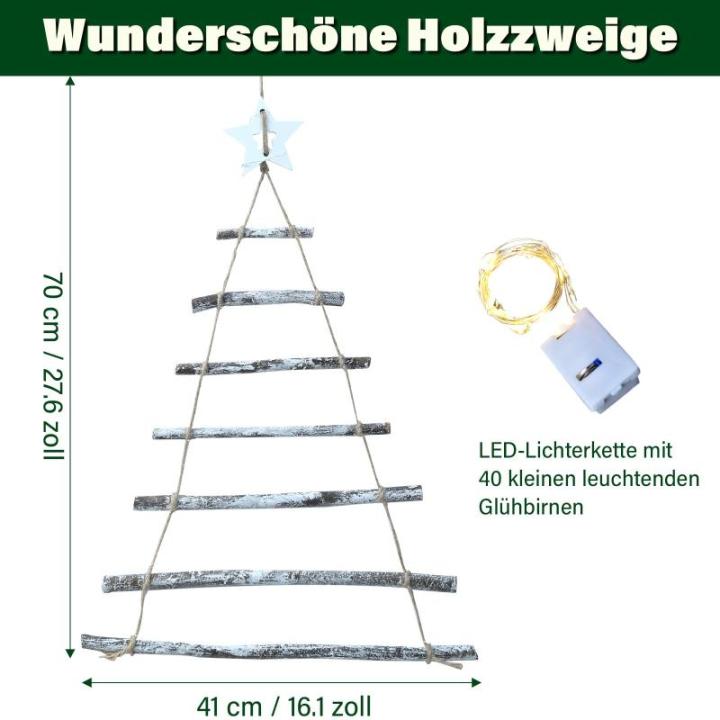 Houten ladder, dennenboom, houten boom, kerstdecoratie met kleine ledlichtjes, adventskalender, ophanging, verlichte houten ladder, kerstboom voor woondecoratie