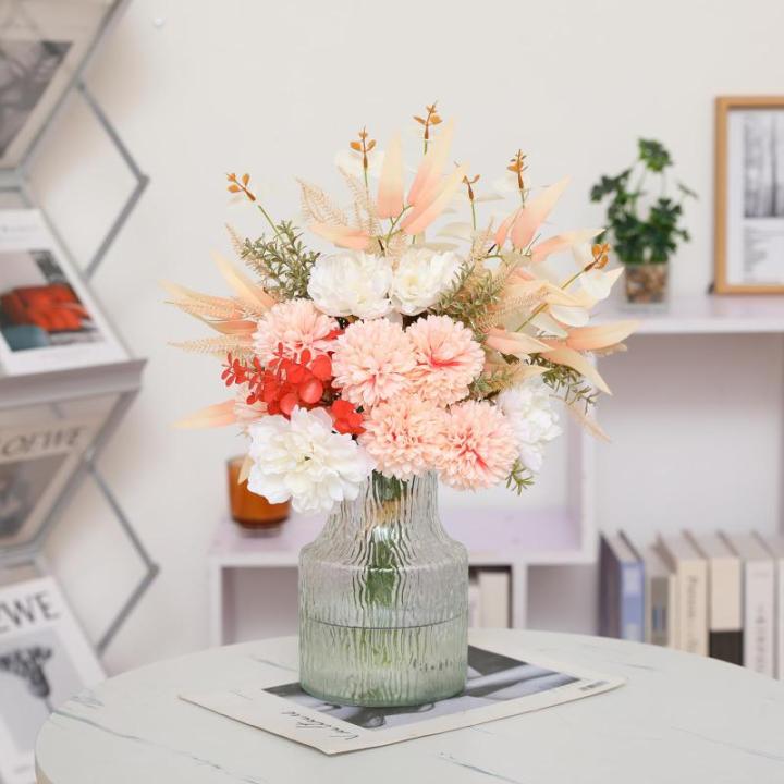 Kunstbloem zijden hortensia bloemstukken, witte bloem faux planten boeketten voor bruiloft decoraties, plastic bloemen tafel centerpieces voor thuis, tuin, kantoor decor (2, wit)