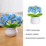 Kunstbloem, gehaakte bloemen, potplant, mini gebreide bloempot, kleine handgemaakte gehaakte bloem voor thuiskantoor tafeldecoratie, cadeau voor haar Valentijnsdag (1, blauwe bloem