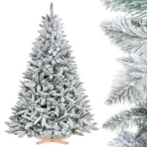 Kunstkerstboom, 180 cm, met houten standaard, dennenboom met natuurlijke witte sneeuwvlokken, made in EU
