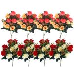 4 bundels begraafplaatsbloemen voor graf, sinaasappel, cemetery-bloemen voor graf, kunstrozen voor graven, 12 bloemkoppen, zijden gedenkbloemen voor graf, kunstbloemen 11,8