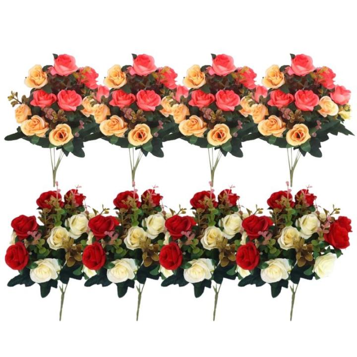 4 bundels begraafplaatsbloemen voor graf, sinaasappel, cemetery-bloemen voor graf, kunstrozen voor graven, 12 bloemkoppen, zijden gedenkbloemen voor graf, kunstbloemen 11,8