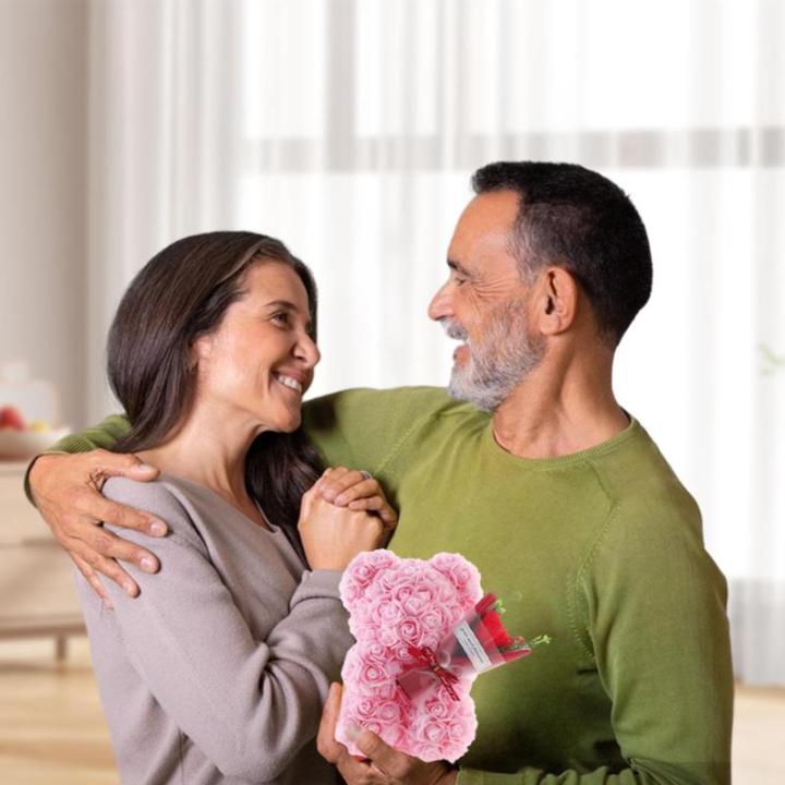 Valentijnsdag rozenbeer cadeau voor haar rozenbeer schattige teddybeer, kunstrozenbeer met rozenboeket, romantische rozen teddybeer cadeau voor Kerstmis