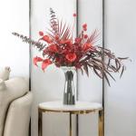 Kunstblumen Blumenkunst-Simulationsblumen-Dekor – eleganter künstlicher künstlicher Pflanzenstrauß für den Tisch im Wohnzimmer, handgefertigte Glasvase für jeden Anlass