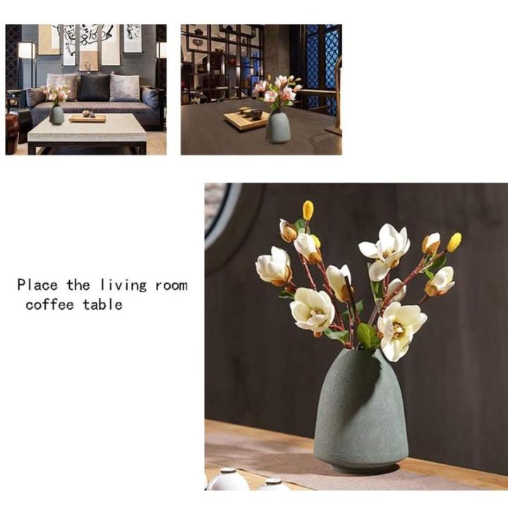 Kunstblumen Künstliche Retro-Magnolienblume mit Vase – Seidensimulationsblüte für Zuhause, Veranda und Event-Dekoration – lebensecht für jeden Anlass