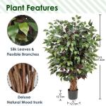 Benjamini Ficus, , grote kunstboom, kamerplant, decoratie met echt houten stam, voor kantoor, decoratie, slaapkamer, eetkamer, binnen, buiten, groen/rood, 91 cm
