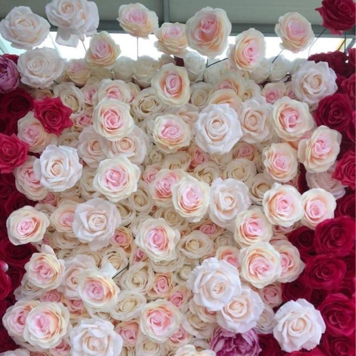 Wandpaneel Mit Künstlichen Hochzeitsblumen, Unterseite Aus Stoff, Weiß, Rot, Romantische Rose, Kunstseide, Floraler Hintergrund(2M*2M)