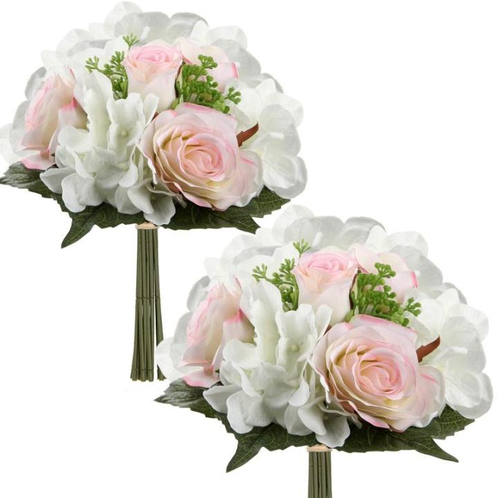 Kunstbloemen kunstboeket kunstplant bloemstukken set van 2 hortensia rozenboeket hoogte 30 cm decoratieve plant voor arrangementen feestdag tafel of bruiloft
