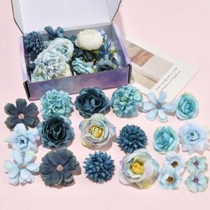 20 stuks blauwe om te knutselen, roos, , hortensia, dahlia's, madeliefjes, bloemen, decoratie, zijden bloemen, hortensia's voor doe-het-zelf bruiloftsboeketten