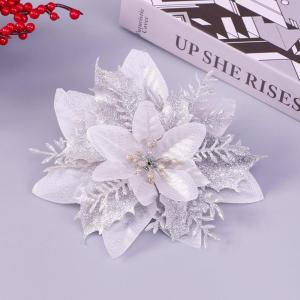 12 stuks kerstdecoratie, kunstbloemen voor Kerstmis, kerstster, kunstdecoratie, bloemen, fonkelende kerstster, bloemen, glitter, kerstboomdecoratie (zilver)