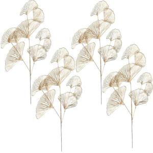 Ginkgo Leaf Decor 4pcs 27,6 Zoll Golden künstliche Ginkgo Blattzweige mit 3 Stiel Flexiblen biegbaren künstlichen Blättern Picks für Blumenarrangement Home Party Hochzeitsdekor
