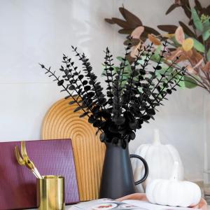 20 stuks kunstmatige eucalyptus takken, 38 cm, nep eucalyptus plant, bloemendecoratie, , droogbloemen, decoratie voor bruiloft, feest, thuis, tuin, tafel, bloemen, vazen - zwart
