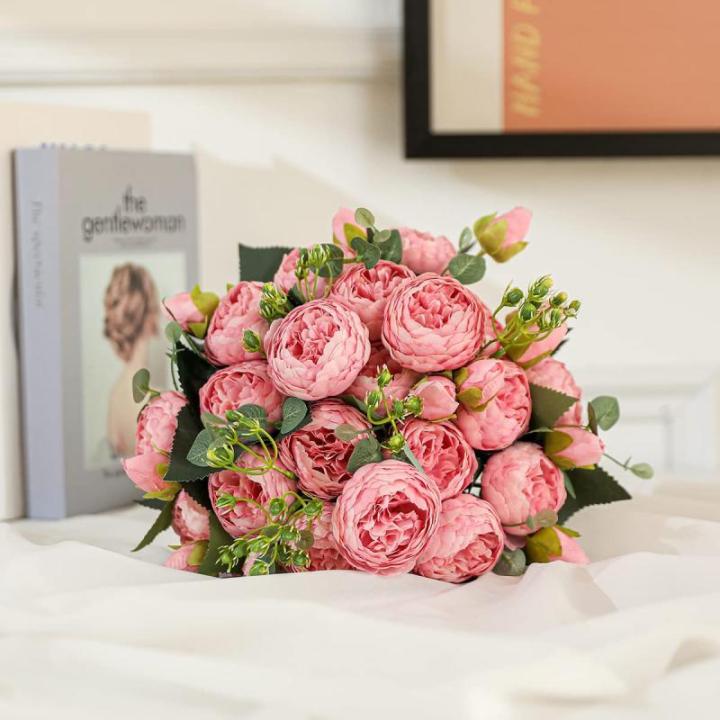 4 bundels pioenroos, kunstroos met 20 koppen, namaakpioenroos, zijde, bloemen, boeketten voor bruiloft, thuis, tafel, feest, raamdecoratie, roze