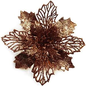 24 Stück Weihnachtsblumen für Weihnachtsbaumdeko, Weihnachten Funkeln Weihnachtsstern Blumen mit Clips für Hochzeit Weihnachtsbaum Neujahr Ornamente (Curry,11 cm)